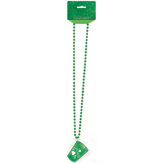 Green Shot Glass Bead Necklace "happy St Patrick's Day"