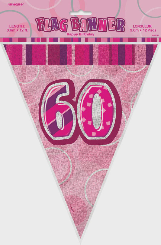 Glitz Pink Flag Banner 60th Birthday