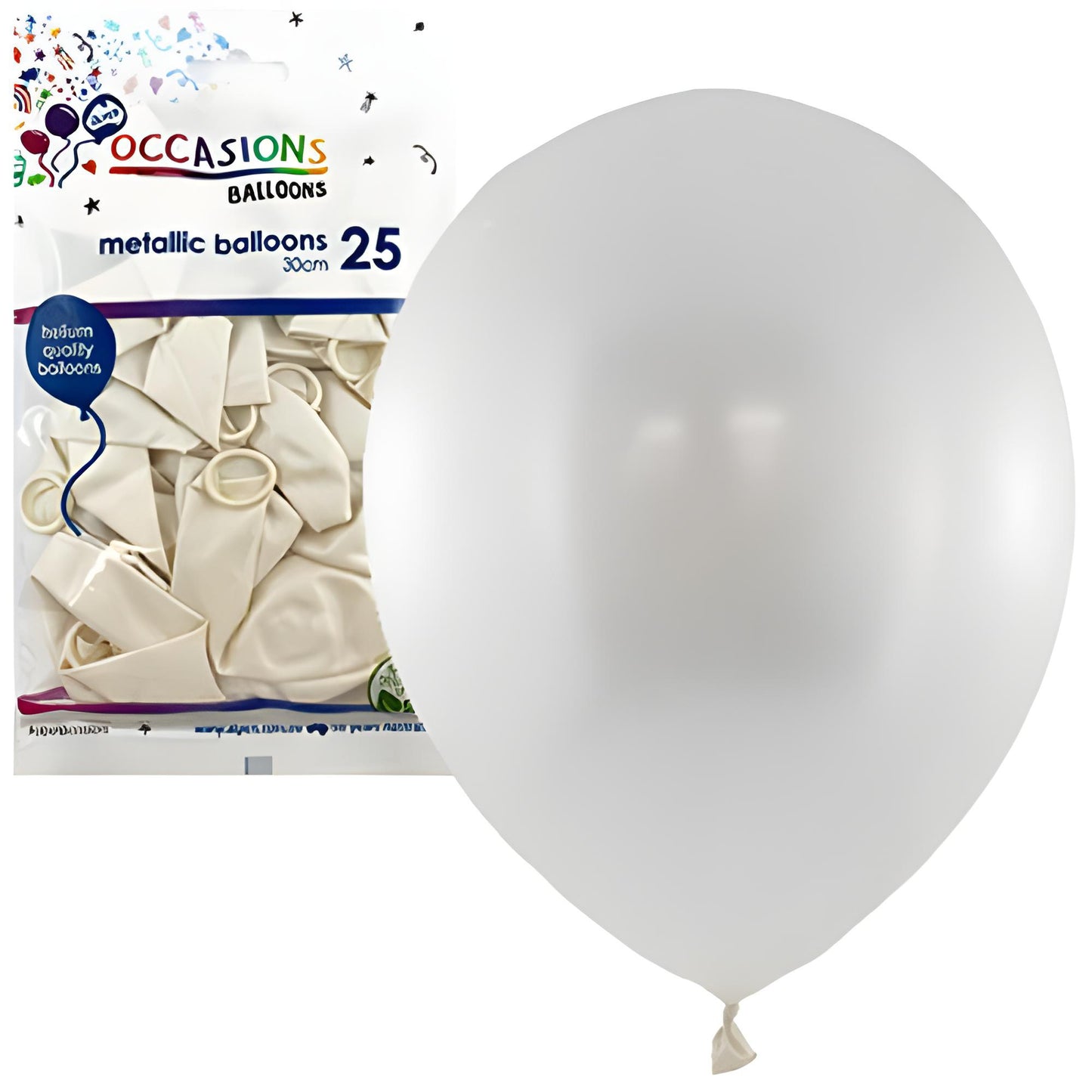 Metallic White 30cm Balloons Pack of 25