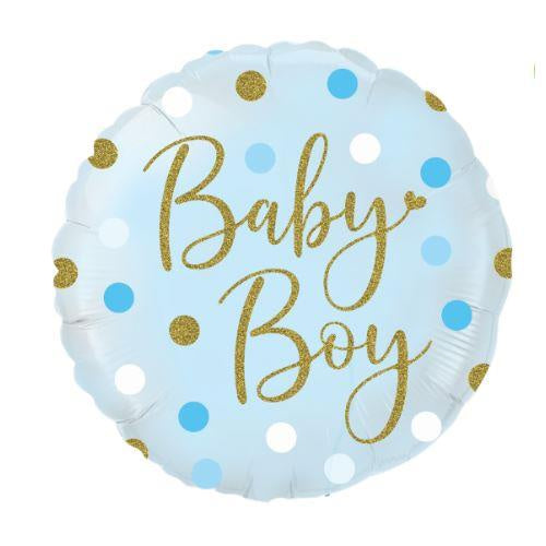 Sparkliing Baby Boy Dots 18inch Holographic Foil Balloon