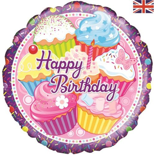 Happy Birthday Cupcakes Foil Balloon 18" Round – Party Decoration (1 Pc.)
