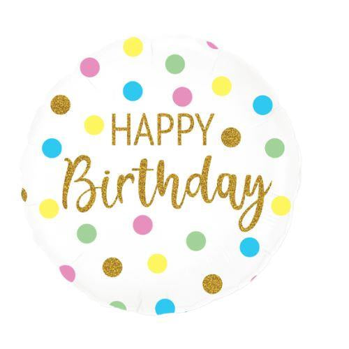 Pastel Dots Happy Birthday Foil Balloon 18" Round – Party Decoration (1 Pc.)