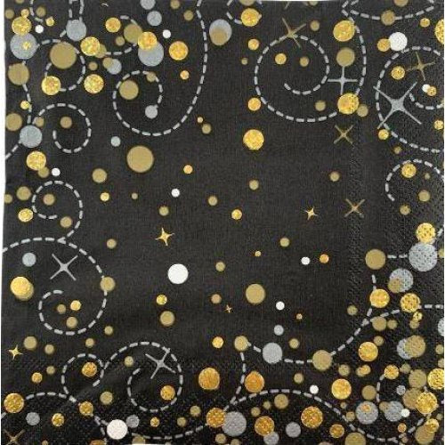 Sparkling Fizz Black Gold Napkin 33cm P16