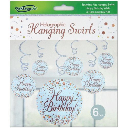 Hanging Swirl Sparkling Fizz H.Birthday Rose Gold Pack 6
