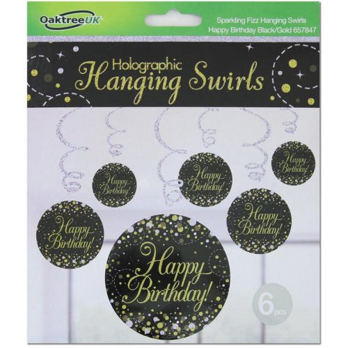 Hanging Swirl Sparkling Fizz H.Birthday Black/Gold