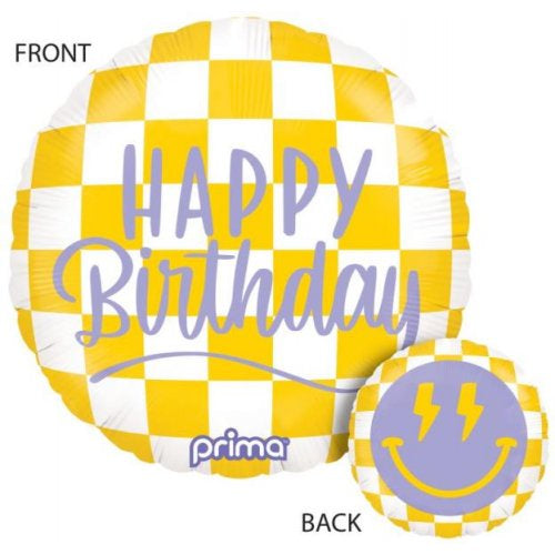 18 Inch(45cm) Happy Face Checker Birthday Foil Balloon