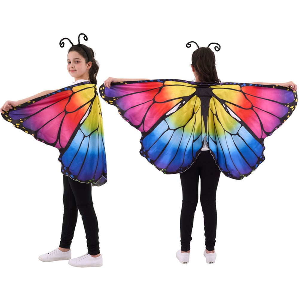 Kids Butterfly Cape & Headband Fancy Dress Costume Set 105x50cm