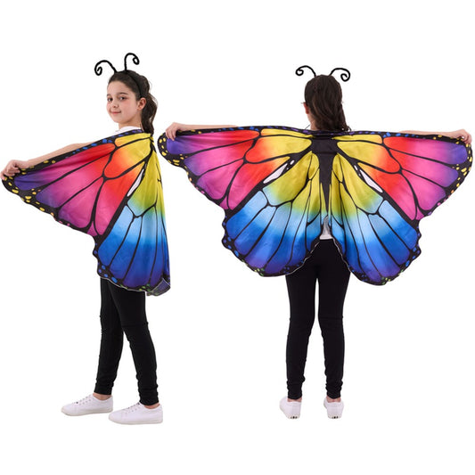 Kids Butterfly Cape & Headband Fancy Dress Costume Set 105x50cm