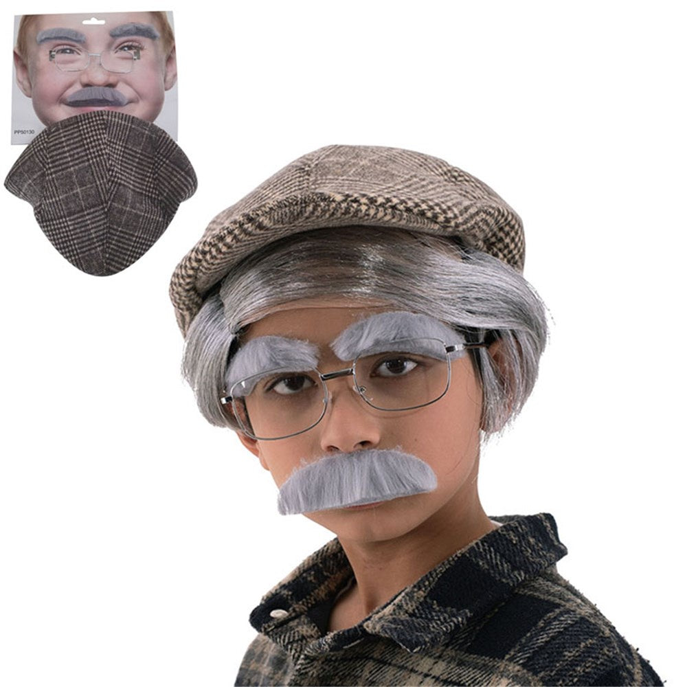 Kids Old Man Fancy Dress Disguise Kit with Hat, Glasses, Eyebrows & Moustache