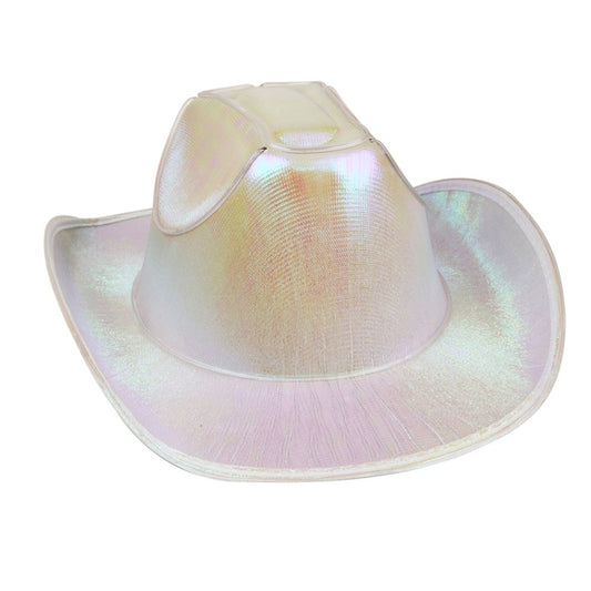 Light Up Cowgirl Hat – White LED Light Up Hat for Parties, Festivals, Halloween, and Costumes – Adjustable Fit – Batteries Not Included