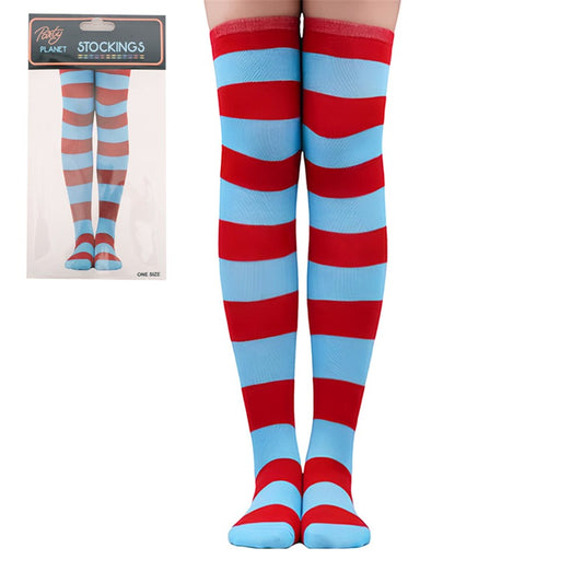 Girls Thing 1 & Thing 2 Striped Knee High Stockings for Fancy Dress