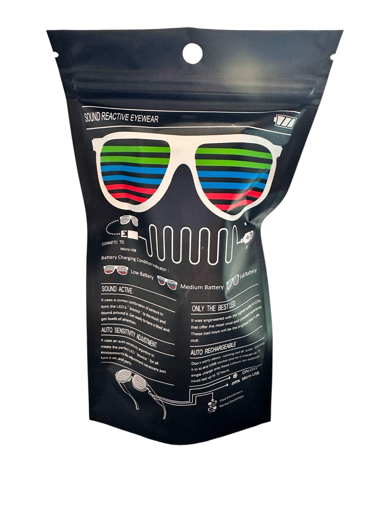 Sound Reactive LED Glasses – Rechargeable Light Up Eyewear for Parties, Festivals & Raves