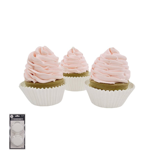 100 WHITE PAPER CUPCAKE LINERS-TOP: 7.5CM BOTTOM: 5CM H: 3CM
