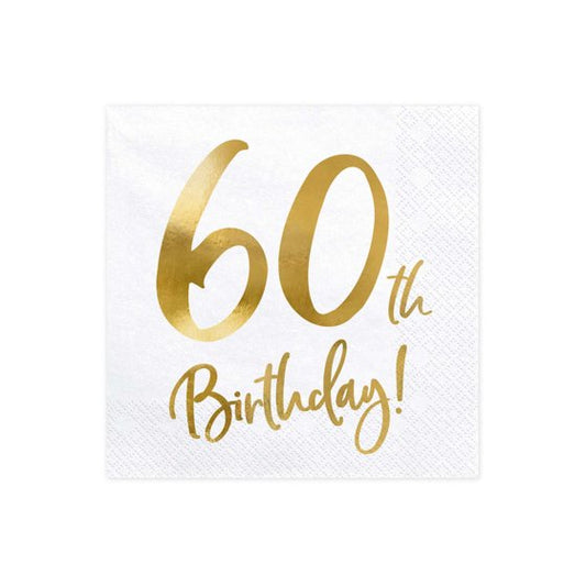 Gold 60th Milestone Lunch Napkins 33cm Pack of 20