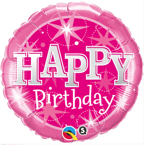 18" Round Foil Print Birthday Pink Sparkle