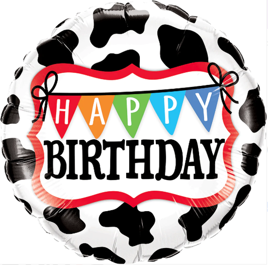 18" Round Foil Print Birthday Holstein Cow Pattern