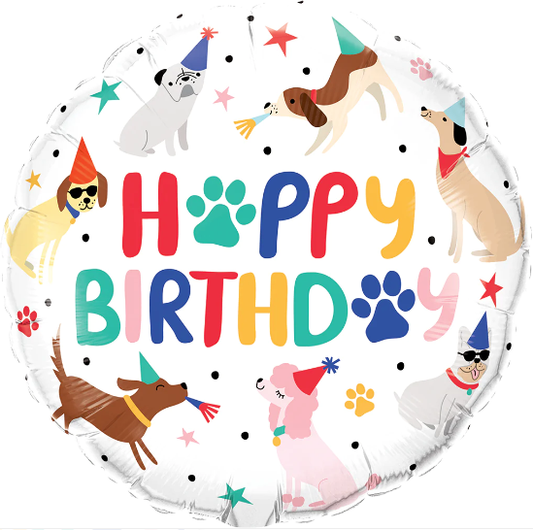 18" Round Foil Print Birthday Party Puppies