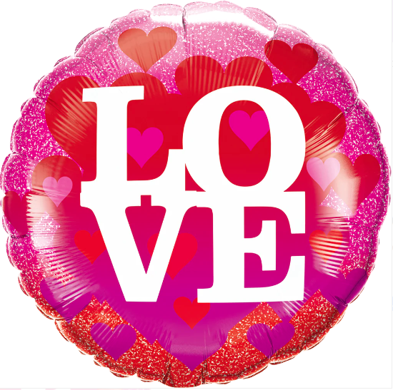 18" ROUND FOIL PRINT LOVE HEARTS & GLITTER