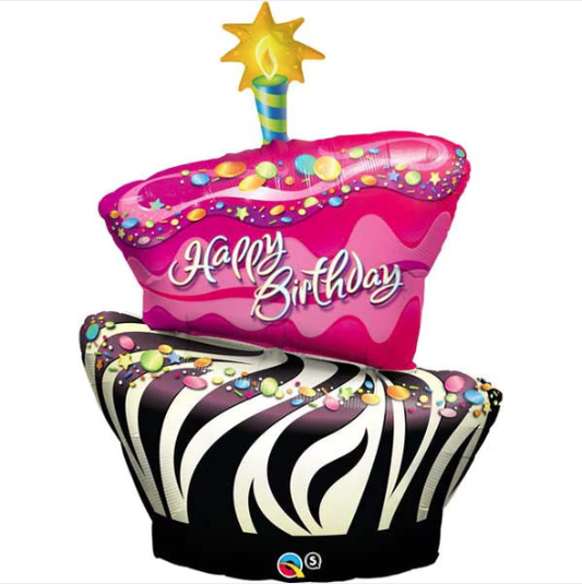 LARGE FOIL SUPERSHAPE BALLOON 41" FUNKY ZEBRA STRIPE CAKE