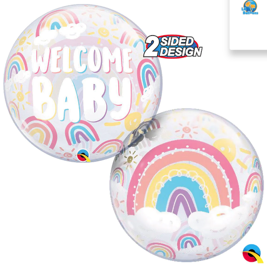 22" SINGLE BUBBLE BALLOON WELCOME BABY BOHO RAINBOWS