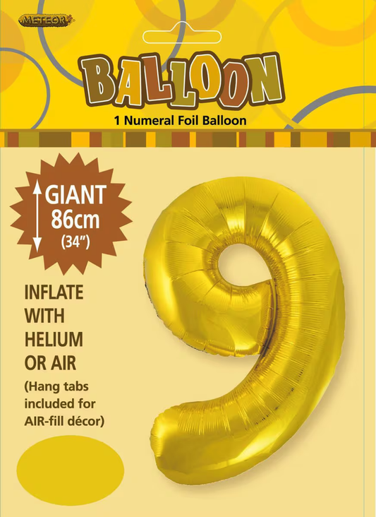 Gold "9" Numeral Foil Balloon 86cm (34")