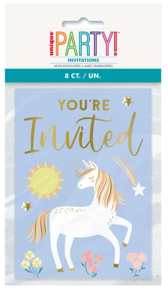 Dainty Unicorn 8 Invitations 9.7 x 3.6cm (5.3" x 3.8")