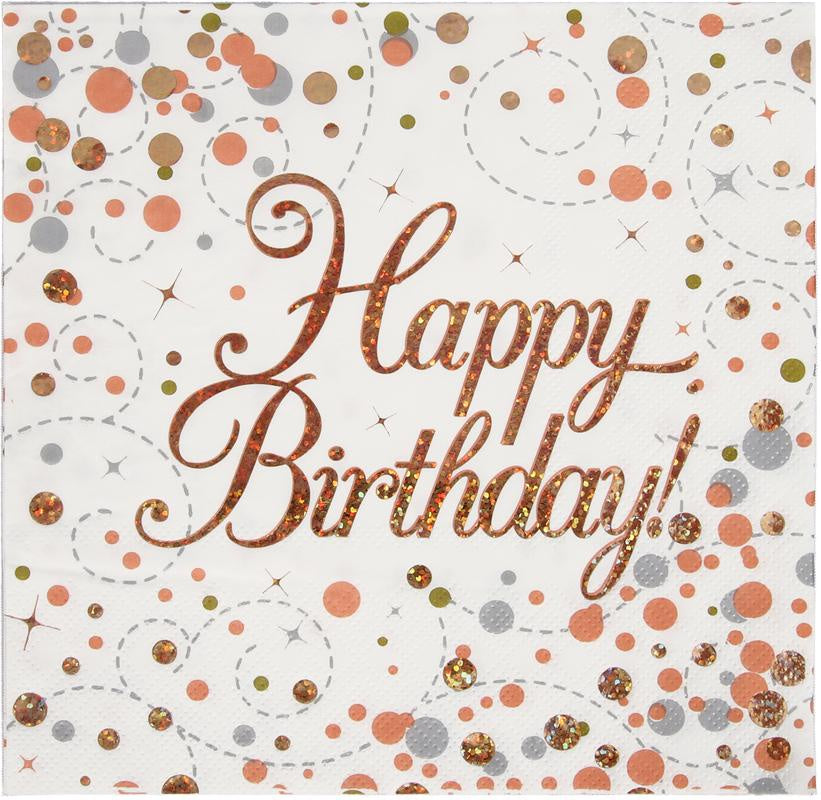 Sparkfizz Rose Gold Napkin Happy Bday Pack Of 16