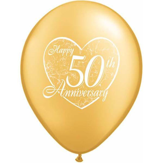 Happy 50th Anniversary Heart Latex LATEX BALLOONS PACK OF 50