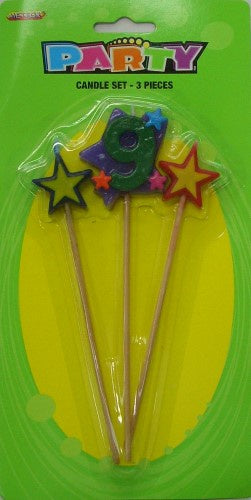 3 PIECE NUMBER CANDLE SET '9'
