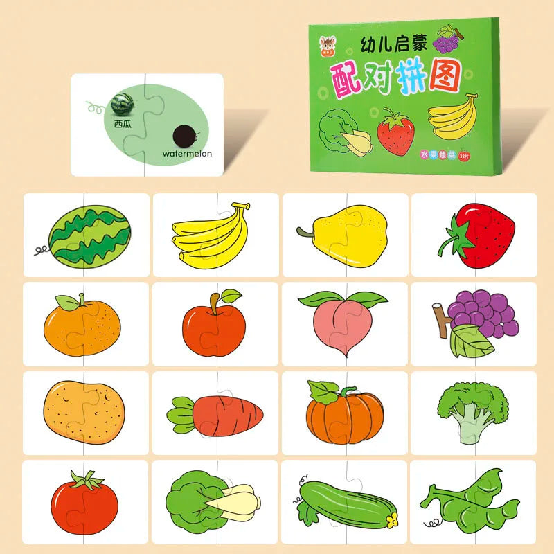 32 Pcs Enlightenment Card Matching Puzzle Early Education Cartoon Pattern Cognitive Boys and Girls Toys