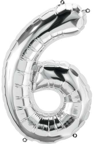 Foil Number Balloon 16"(40cm) Air Filled Only Silver 6