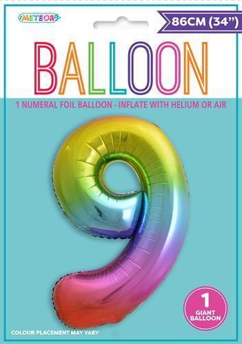 Large Foil Number Balloon 34"(86cm) Rainbow 9