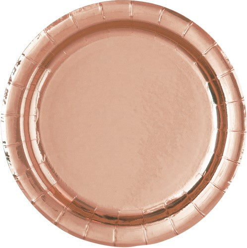 Metallic Rose Gold Round Paper 18cm Small Plates Pack Of 8