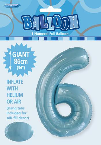 Large Foil Number Balloon 34"(86cm) Light Blue 6