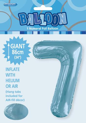 Large Foil Number Balloon 34"(86cm) Light Blue 7