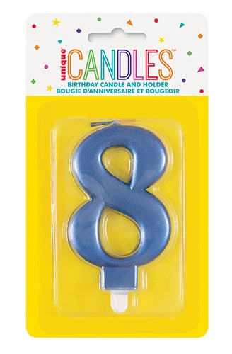 METALLIC BLUE BIRTHDAY CANDLE - NUMBER 8