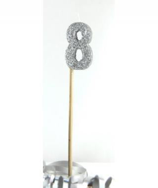 Silver Glitter Long Stick Candle #8