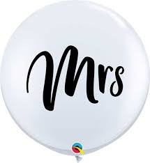 3ft Balloon Print White Mrs. Pack Of 2