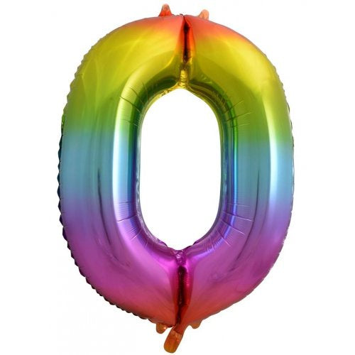 34inch Decrotex Foil Balloon Number Rainbow Splash #0 Foil Balloon