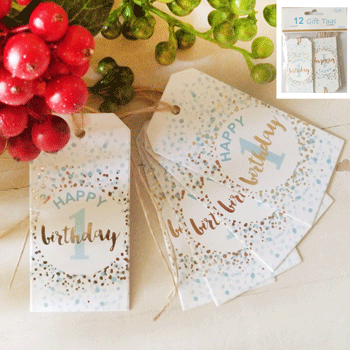 1st Birthday Boy Gift Tags Blue Pack Of 12