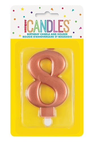 METALLIC ROSE GOLD BIRTHDAY CANDLE - NUMBER 8
