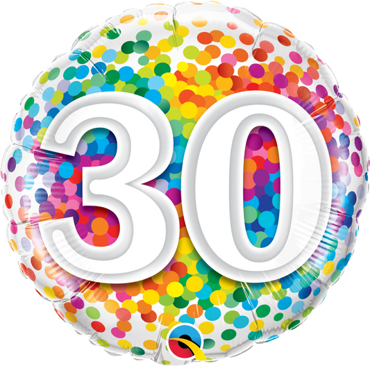 30 RAINBOW CONFETTI FOIL BALLOON 18"