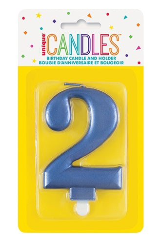 Metallic Blue Birthday Candle - Number 2