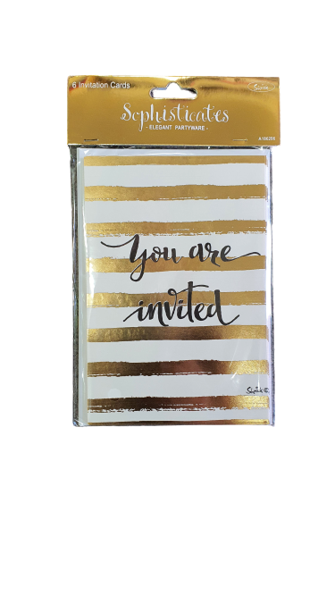 GOLD & WHITE POSTCARD INVITATIONS PACK OF 6