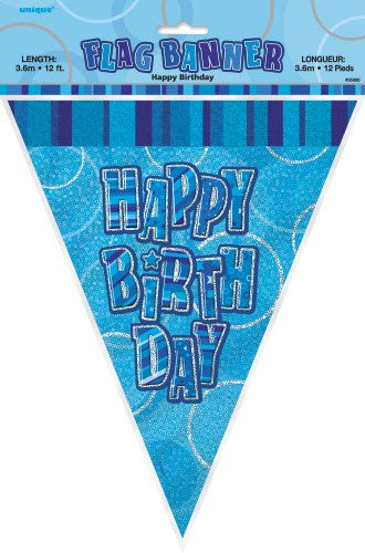 Glitz Blue Flag Banner Happy Birthday