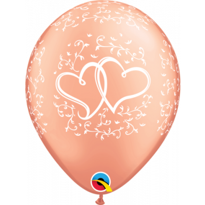 11" Print Entwined Hearts Rose Gold Latex Balloons Pack Of 50
