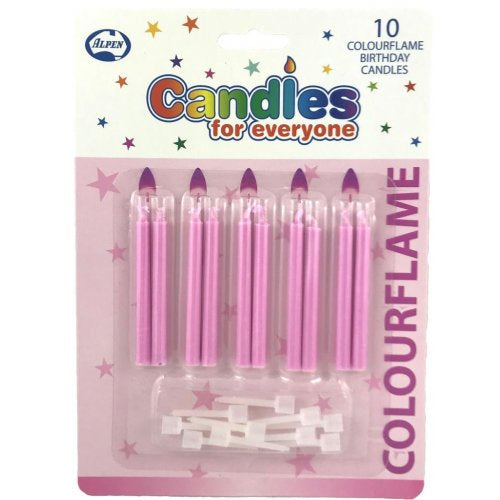 CANDLES COLOR FLAMES PINK PACK OF 10