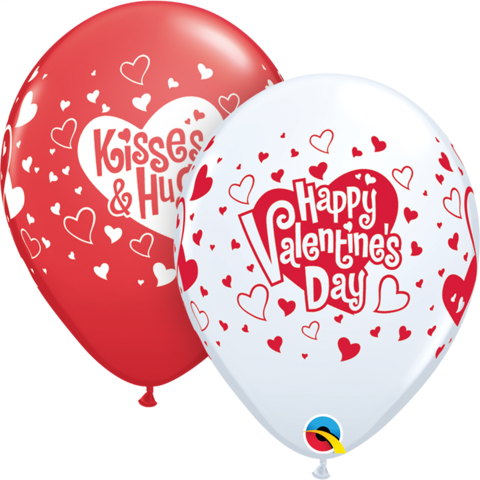 11" Print R&w Valentine Kiss Latex Balloons Pack Of 50