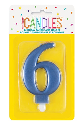 METALLIC BLUE BIRTHDAY CANDLE - NUMBER 6