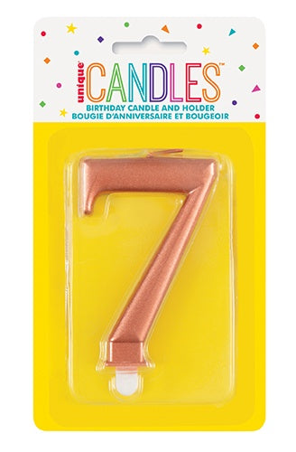 METALLIC ROSE GOLD BIRTHDAY CANDLE - NUMBER 7